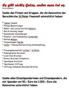 Liste der Spenderinnen und Spender die die Renovation untersützt haben.